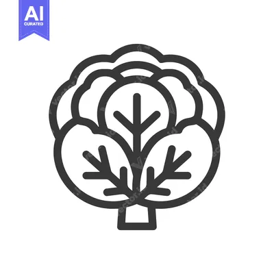 Aset desain premium: Black and white line drawing of a single head of broccoli