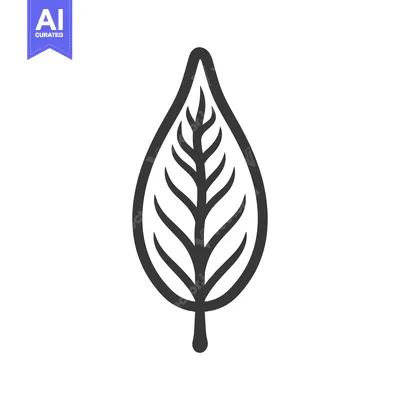 Aset desain premium: Black and White Line Drawing of a Single Leaf