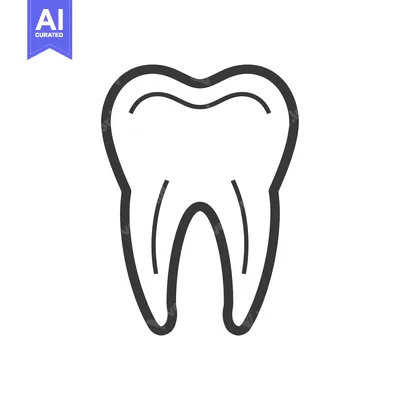 Aset desain premium: Black and White Line Drawing of a Single Tooth