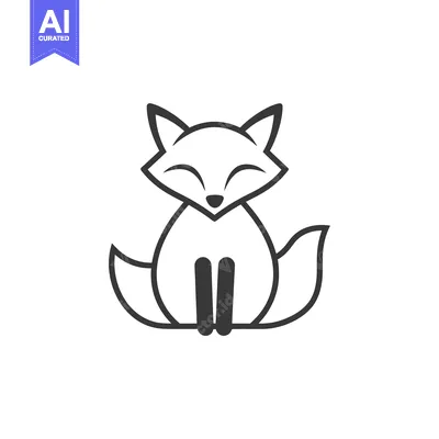 Premium design asset: Black and White Line Drawing of a Sitting Fox