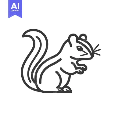 Premium design asset: Black and White Line Drawing of a Sitting Squirrel