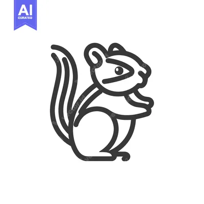 Aset desain premium: Black and White Line Drawing of a Sitting Squirrel