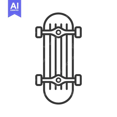 Premium design asset: Black and White Line Drawing of a Skateboard