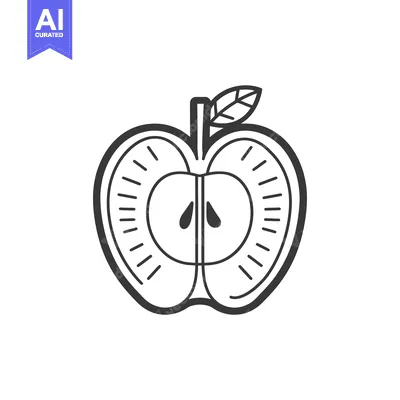 Aset premium populer: Black and White Line Drawing of a Sliced Apple with a Leaf