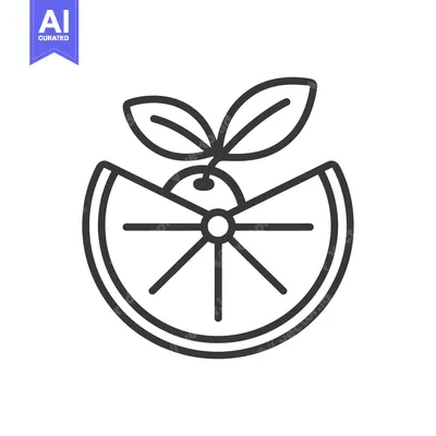 Aset premium populer: Black and White Line Drawing of a Slice of Citrus with Leaves