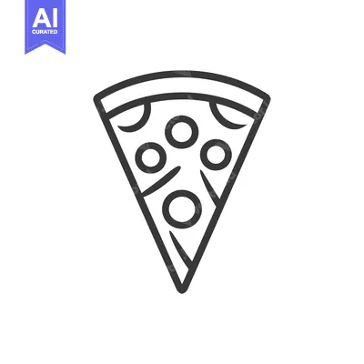 Black and White Line Drawing of a Slice of Pizza with Cheese