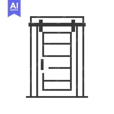 Aset desain premium: Black and white line drawing of a sliding door with a horizontal handl