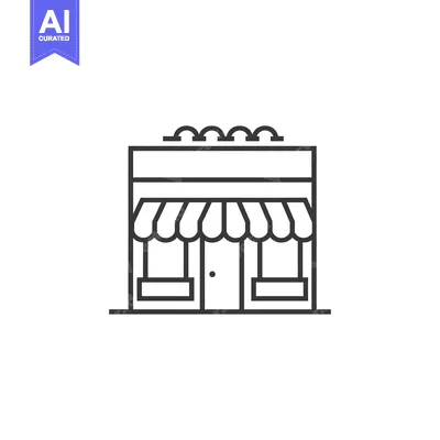 Aset premium populer: Black and White Line Drawing of a Small Shop Building