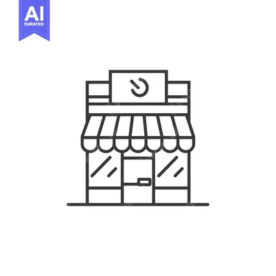 Aset premium populer: Black and White Line Drawing of a Small Shop with an Awning