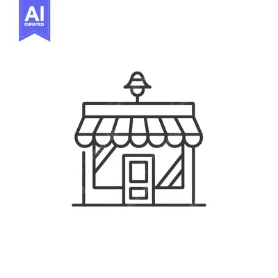 Aset desain premium: Black and White Line Drawing of a Small Shop with an Awning