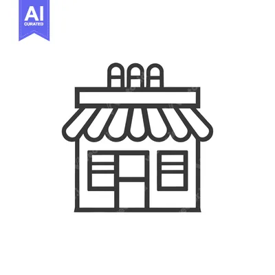 Aset desain premium: Black and White Line Drawing of a Small Store with an Awning