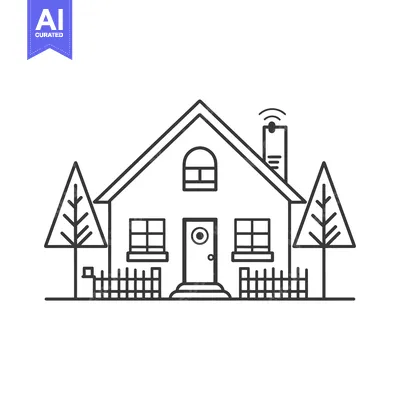 Popular premium asset: Black and White Line Drawing of a Smart Home with Trees and Fences
