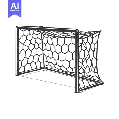Aset desain premium: Black and White Line Drawing of a Soccer Goal