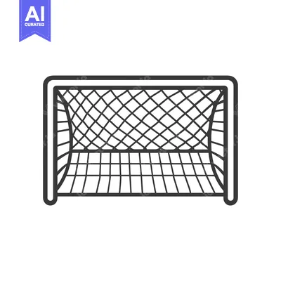 Aset desain premium: Black and white line drawing of a soccer goal with net