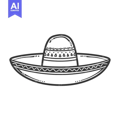 Popular premium asset: Black and White Line Drawing of a Sombrero