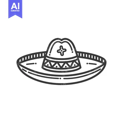 Premium design asset: Black and White Line Drawing of a Sombrero