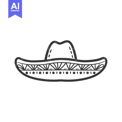 Aset premium populer: Black and white line drawing of a sombrero hat