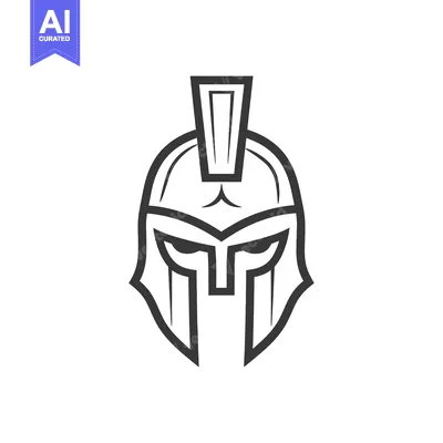 Premium design asset: Black and white line drawing of a spartan helmet