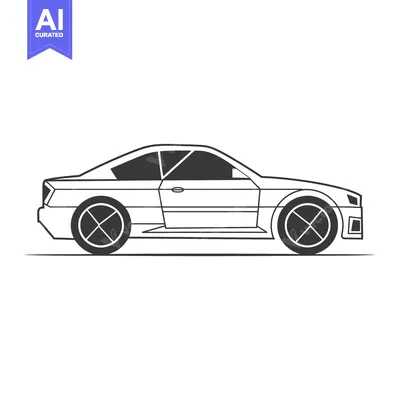 Aset desain premium: Black and White Line Drawing of a Sports Car