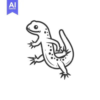 Aset premium populer: Black and White Line Drawing of a Spotted Lizard