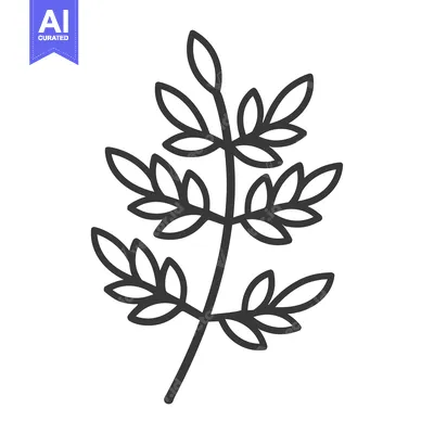 Premium design asset: Black and White Line Drawing of a Sprig of Leaves