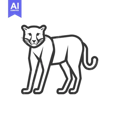 Premium design asset: Black and White Line Drawing of a Standing Cheetah