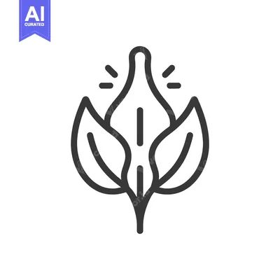 Aset desain premium: Black and white line drawing of a stylized flower with three leaves