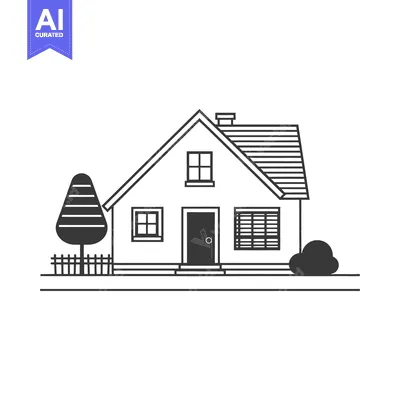 Popular premium asset: Black and White Line Drawing of a Suburban House