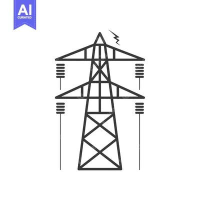 Premium design asset: Black and White Line Drawing of a Tall Electrical Transmission Tower