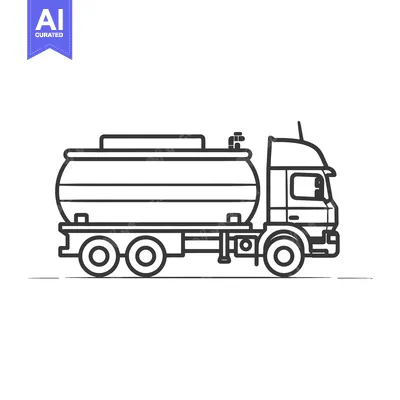 Aset desain premium: Black and White Line Drawing of a Tanker Truck