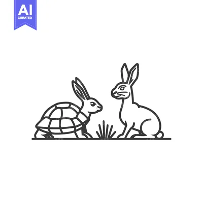 Aset premium populer: Black and White Line Drawing of a Tortoise and a Rabbit