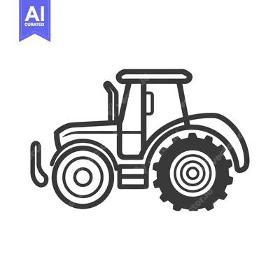 Aset desain premium: Black and White Line Drawing of a Tractor