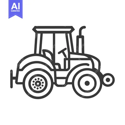 Aset premium populer: Black and White Line Drawing of a Tractor with Wheels