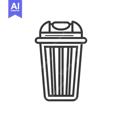 Aset desain premium: Black and White Line Drawing of a Trash Can