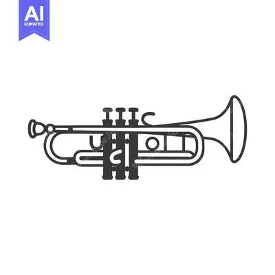 Aset premium populer: Black and white line drawing of a trumpet