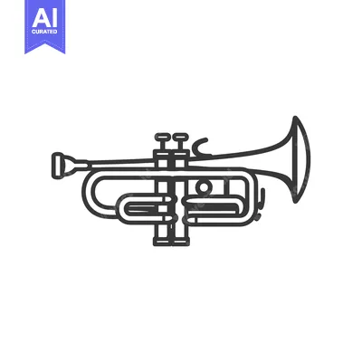 Premium design asset: Black and White Line Drawing of a Trumpet