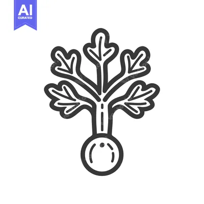Aset desain premium: Black and white line drawing of a turnip with leaves