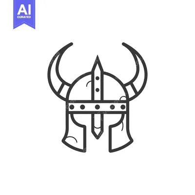 Aset desain premium: Black and White Line Drawing of a Viking Helmet