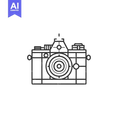 Premium design asset: Black and White Line Drawing of a Vintage Camera