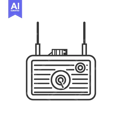 Black and White Line Drawing of a Vintage Radio