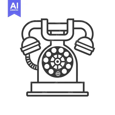 Aset desain premium: Black and White Line Drawing of a Vintage Rotary Dial Phone