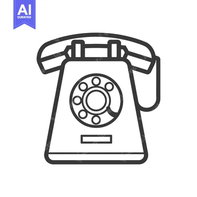 Aset desain premium: Black and White Line Drawing of a Vintage Rotary Dial Phone