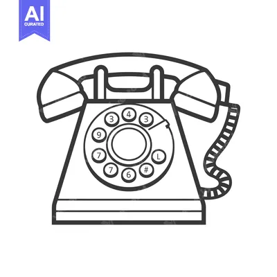 Aset desain premium: Black and White Line Drawing of a Vintage Rotary Phone
