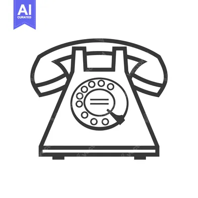 Aset desain premium: Black and White Line Drawing of a Vintage Rotary Phone