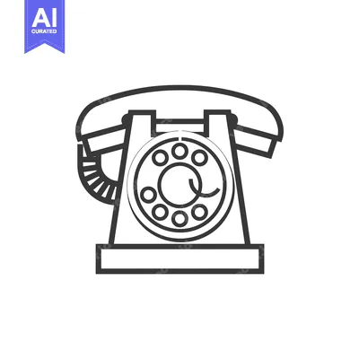 Aset desain premium: Black and White Line Drawing of a Vintage Rotary Phone