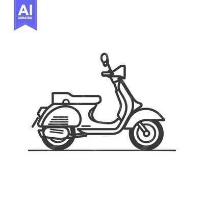 Aset desain premium: Black and White Line Drawing of a Vintage Scooter