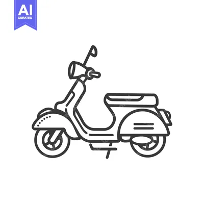 Premium design asset: Black and White Line Drawing of a Vintage Scooter