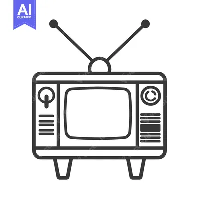 Aset desain premium: Black and White Line Drawing of a Vintage Television