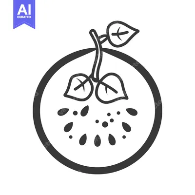 Premium design asset: Black and white line drawing of a watermelon slice with seeds