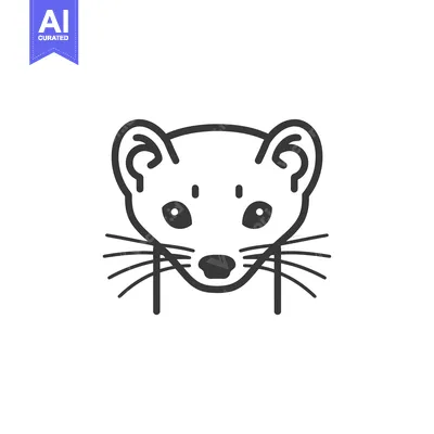 Aset desain premium: Black and White Line Drawing of a Weasel's Head